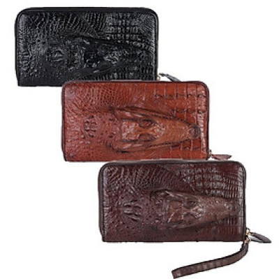 HT3725-26-27-28 - Bóp nữ da cá sấu Huy Hoàng nhiều ngăn đầu cá sấu màu đen, nâu đất, vàng bò, nâu đỏ