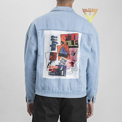 Áo khoác jean nam đắp hình Why màu xanh cơ bản năng động