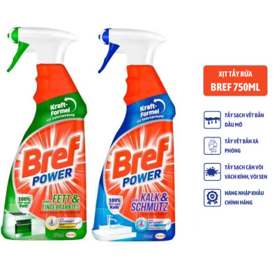 Bình Xịt Tẩy Rửa Đa Năng Bref Power 750ml, nhập khẩu Đức- Tẩy dầu mỡ, Tẩy Bếp, Thiết Bị Nhà Bếp, Nhà tắm, Inox, hiệu quả lên đến 99.9%.
