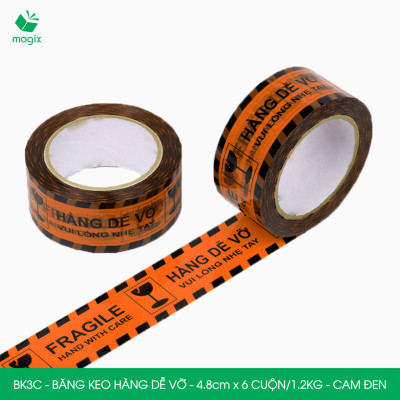 BK3C - Băng keo HÀNG DỄ VỠ màu cam đen khổ 4.8 cm - Băng dính niêm phong - 12 cuộn
