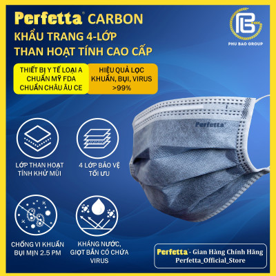 Combo 10 khẩu trang 4 lớp than hoạt tính Perfetta Carbon lọc bụi, lọc vi khuẩn,lọc virus ≥ 99%