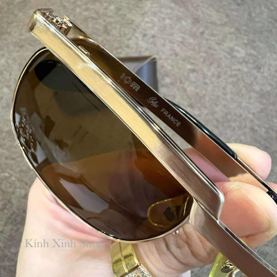 Kính râm nam Solex Mắt thủy tinh cường lực chống vỡ gọng Titanium mạ vàng 14K