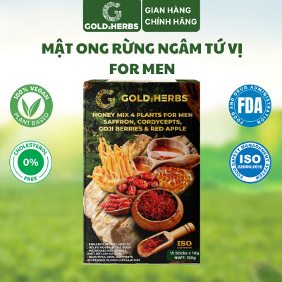 Mật ong rừng ngâm tứ vị For Men GoldzHerbs, 100% mật ong nguyên chất – Hũ 300g/ Hộp 15 gói