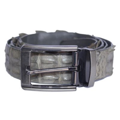 HP4809 - Dây nịt nam Huy Hoàng da cá sấu nguyên con 3,5P đầu kim màu xám