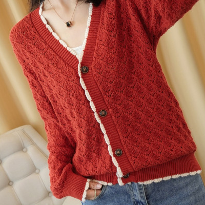 Áo khoác len dáng ngắn, áo cardigan len đóng cúc phối ren mẫu mới thu đông AK02