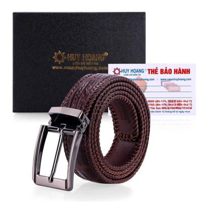 HP4276-77-78-79 - Thắt lưng nam da cá sấu Huy Hoàng đan viền 3,5P đầu kim màu đen, nâu đất, nâu đỏ, vàng