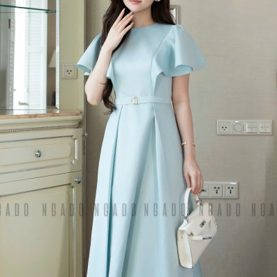 Đầm xanh mint cổ tròn NGADO , đầm dài , đầm dự tiệc , công sở