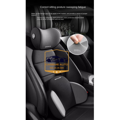 Bộ Tựa Đầu Tựa Lưng AWESOME Cao Su Non Nguyên Khối - Gối Tựa Đầu Tựa Lưng Trên Ô Tô Vỏ Bọc Vải Cotton Không Xù - Hàng Nhập Khẩu