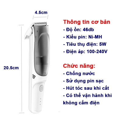 Tông đơ cắt tóc cho bé sạc pin có dây rời, tăng đơ cắt tóc cho trẻ em không ồn, tặng bộ 6 phụ kiện và áo choàng cắt tóc.