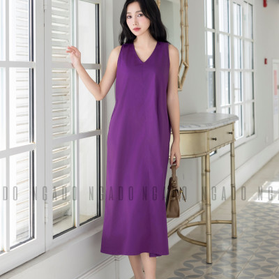 Đầm tím cổ tim NGADO , đầm nữ , Đầm suông , Đầm thiết kế