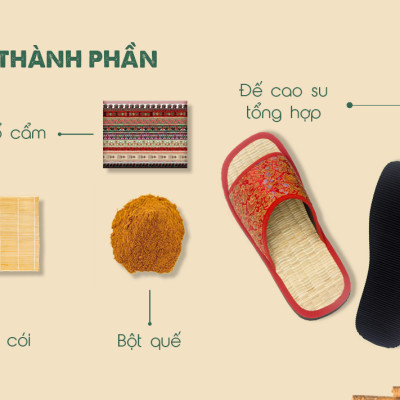 Dép chiếu Hương Quế DCQ-50 làm từ lụa tơ tằm - vải cotton - lớp đế cao su xốp cho đôi chân thơm - mát và khô thoáng - Xanh