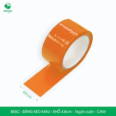BK5C - 1 cuộn băng keo màu khổ 4.8cm loại 1kg/6 cuộn - Cam - Băng keo, băng dính đóng hàng