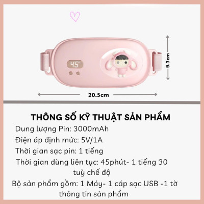 Máy chườm nóng hỗ trợ giảm đau bụng kinh có 3 mức nhiệt, Pin sạc UBS, món quà ý nghĩa tặng người yêu