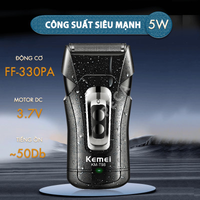 Máy cạo râu mini Kemei KM-T98 công suất mạnh mẽ 5W chống nước IPX5 - Hàng chính hãng