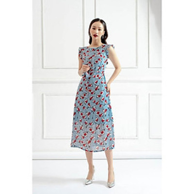 Đầm maxi hoa xanh Tri