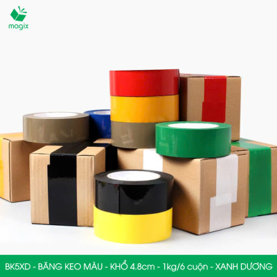 BK5XD - 1 cuộn băng keo màu khổ 4.8cm loại 1kg/6 cuộn - Xanh dương - Băng keo, băng dính đóng hàng