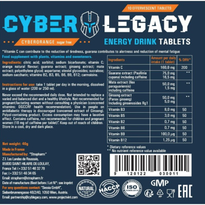 Thực Phẩm Bảo Vệ Sức Khỏe CYBER LEGACY - Viên Sủi CYBERORANGE - Năng Lượng Của Những Chiến Thắng Hàng Ngày - PROJECT V - Hộp 10 Viên Sủi - Xuất xứ Pháp, Hàng Chính Hãng