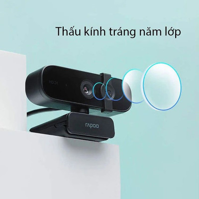Rapoo C280 Webcam 2K HD Với USB2.0 Với Nắp Đậy Camera Có Thể Xoay Mic - Hàng Chính Hãng