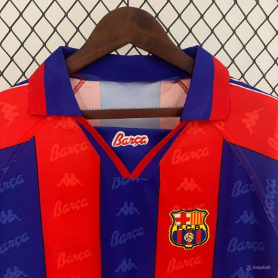 Áo Bóng Đá Retro Barcelona 1996 Dài Tay - Sân Nhà Bản Kỷ Niệm bản cao cấp vải Cotton Polyester