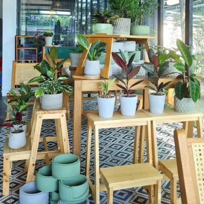 Chậu cây để bàn làm việc văn phòng, OnionDecor 15x11cm, Chậu Xi Măng Trụ Tròn Họa Tiết Vintage trồng sen đá, xương rồng, cây cảnh mini cement pots