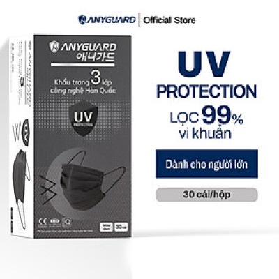 [NEW] Khẩu Trang Anyguard Hàn Quốc 3 Lớp Màu Đen Chính Hãng -  Lọc 99% Vi Khuẩn, UV Protection (Hộp 30 Cái) - Bảo Vệ Hằng Ngày - Tiêu Chuẩn Công Nghệ Hàn Quốc - ISO 9001:2015, ISO 13485:2016, QCVN 01:2017/BTC