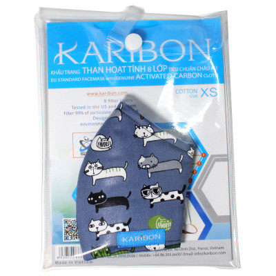 Khẩu trang Karibon Cotton trẻ em họa tiết con vật họ nhà mèo