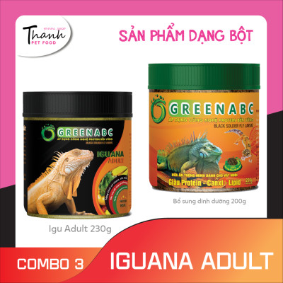 Thức ăn bò sát Iguana Trưởng Thành nhãn GREENABC dùng cho Iguana từ 1m trở lên – Gai bung, gù cao, dáng đẹp, lên màu tươi - Hộp 230g