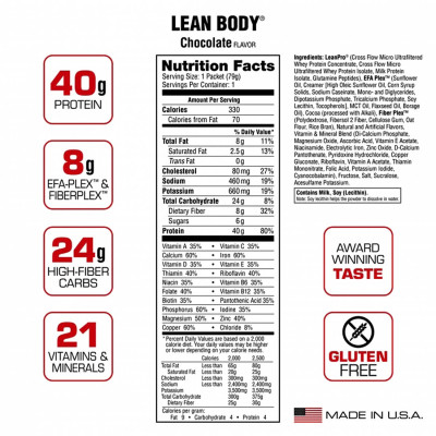 Labrada Lean Body - Gói thay thế bữa ăn tiện lợi, bổ sung Protein hoàn chỉnh, Multivitamin, chất béo cần thiết, chất xơ