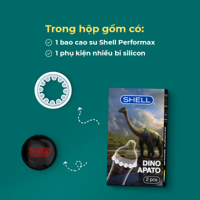 Bao cao su Shell Dino Apato - Hộp 1 phụ kiện + 1 bao Shell Performax (Hộp 2 cái) | SHELL CHÍNH HÃNG
