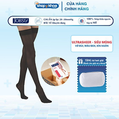 Vớ y khoa đùi silicone JOBST UltraSheer - Siêu mỏng, màu đen, kín ngón, 20-30mmHg, giãn tĩnh mạch chân (Tất y khoa)