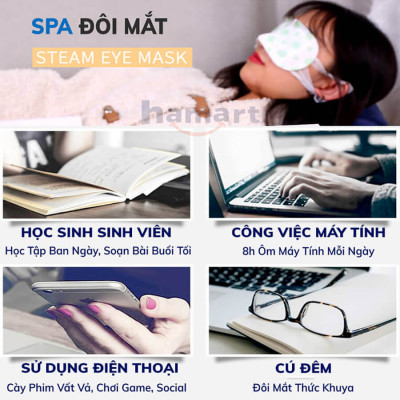 Hộp 5 Mặt Nạ Mắt Nóng Xông Hơi Nước Ngải Cứu Spa Chườm Ấm Mắt Ngủ Ngon Giảm Khô Nhức Mỏi Quầng Thâm 