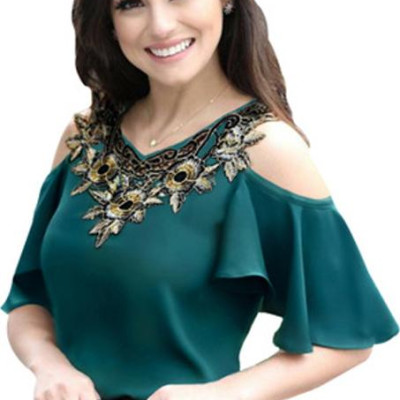 Áo trễ vai nữ thiêu hoa dành cho người mập