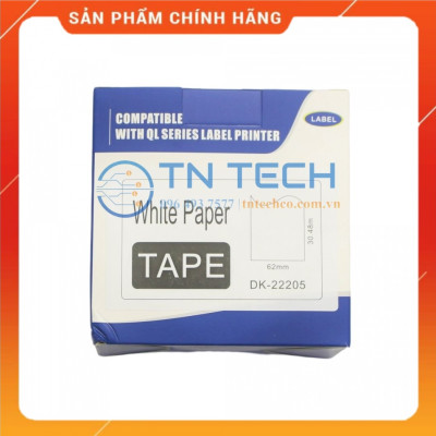 Giấy in Decal Brother DK-22205 - 62mm x 30.48m - Chữ đen nền trắng - Dùng cho máy in BROTHER - QL [Hàng nhập khẩu]