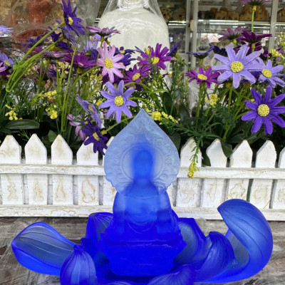 Tượng Phật quan âm bồ tát đá lưu ly nhiều màu trang trí xe hơi xe ôtô, bàn thờ - Cao 14 cm