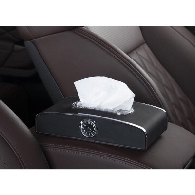 Hộp Đựng Khăn Giấy Trên ô Tô Có Đồng Hồ Và Bảng Sđt Cao Cấp (Kèm Video thực tế)