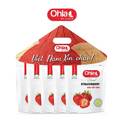 Combo siêu hời 3: Nón lá 5 túi Dâu sấy dẻo 100g Ohla
