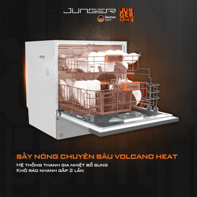 Máy rửa bát Junger DWJ-100 Dung tích 10 bộ Sấy khô Diệt khuẩn UV Hàng Chính Hãng Bảo Hành 24 Tháng