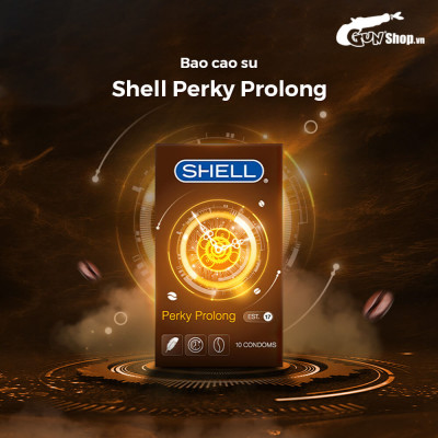 Bao cao su Shell Perky Prolong kéo dài thời gian, hương cà phê - Hộp 10 cái