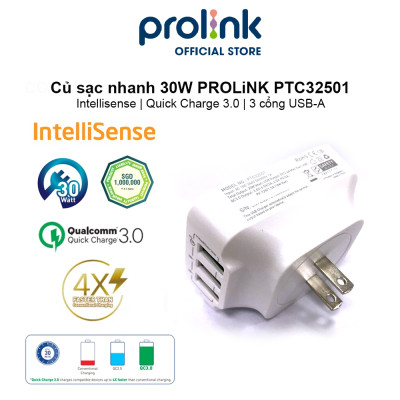 Củ sạc nhanh 3 cổng Prolink PTC32501 Quick charge 3.0 - Hàng chính hãng