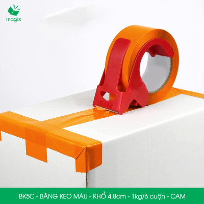 BK5C - 1 cuộn băng keo màu khổ 4.8cm loại 1kg/6 cuộn - Cam - Băng keo, băng dính đóng hàng
