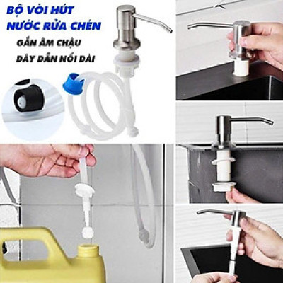 Bộ Vòi Bơm Hút Nước Rửa Chén Gắn Âm Chậu Bằng Inox Xoay 360 - Dây dẫn nối dài tiện lợi dễ sử dụng