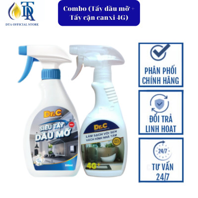 Combo Nước Lau Bếp Đa Năng,Tẩy Xoong Nồi Siêu Sạch+Tẩy Cặn Canxi Nhà Tắm,Tẩy Vách Kính Vòi Sen Inox,Tẩy Ố Vàng Nhà Vệ Sinh 4G Dr.C