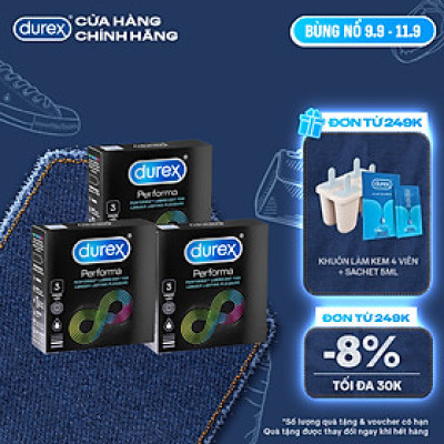 Bộ 3 hộp bao cao su Durex Performa kéo dài thời gian, size 52mm, 3 bao/hộp