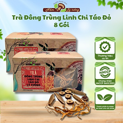 Trà Đông Trùng Linh Chi Táo Đỏ Lý Tưởng 55g, Hộp Trà Gồm 8 Gói Nhỏ, Sản Phẩm Đạt Chứng Nhận OCOP 3 Sao Của Thành Phố Hà Nội
