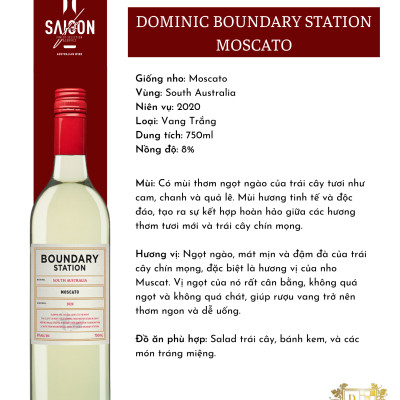 Rượu Vang Trắng Dominic BOUNDARY STATION Moscato 750ml 8% Acl
