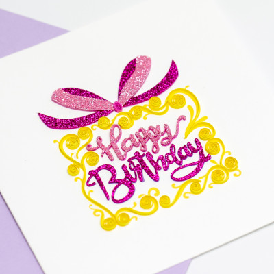 Bánh kem Happy Birthday - Thiệp giấy xoắn tối giản 15 x 15 cm - Thiệp chúc mừng nhân dịp sinh nhật