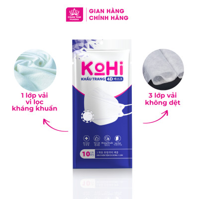 [Chính Hãng] Khẩu Trang 4D KOHI 4 Lớp Kháng Khuẩn, Ôm Khít Mặt -  Túi 10 Cái