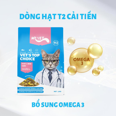[Hoả tốc] Thức Ăn Cho Mèo MRVET T2 Mới, Gói 1KG Tăng Cường Omega 3, Mượt Lông, Giảm Rụng