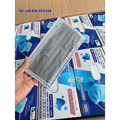 Khẩu trang y tế 4 lớp kháng khuẩn màu xám GREEN LIFE - có chứng nhận kiểm định chất lượng