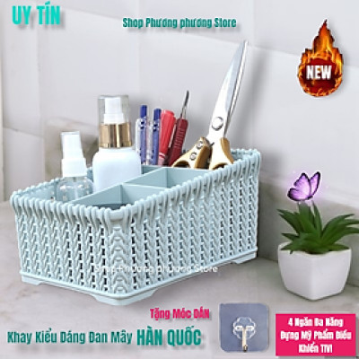 Khay đựng mỹ phẩm nhiều ngăn kiểu dáng mây đan HÀN QUỐC ( Tặng vỉ dán tường ) 